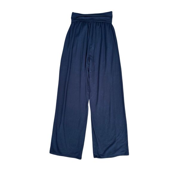 Quince French Terry Modal Wide Leg Pants Navy Blue Fold over Waistband Flowy S - Picture 3 of 12